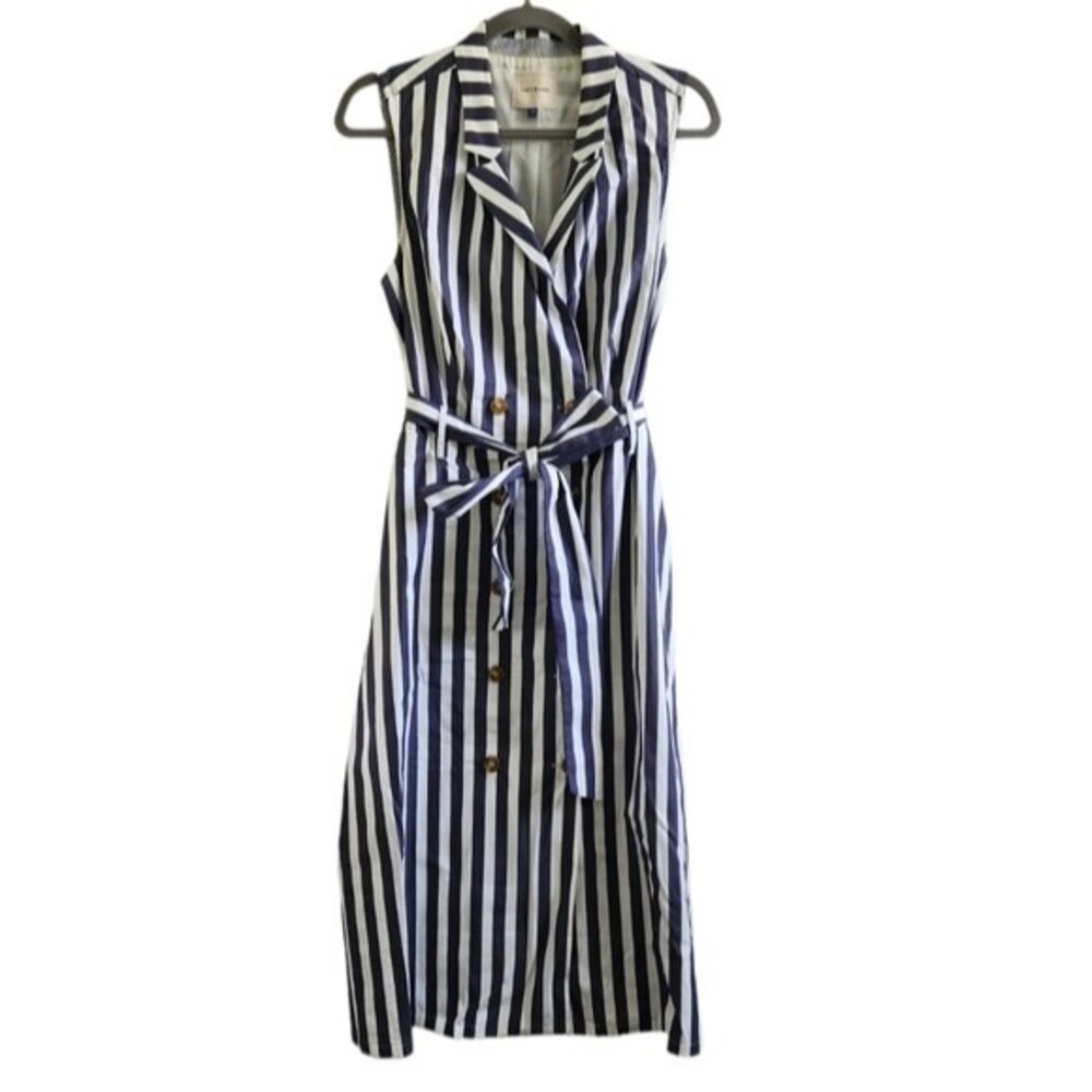 COURT & ROWE Blue and White Sleeveless Midi Sundress
